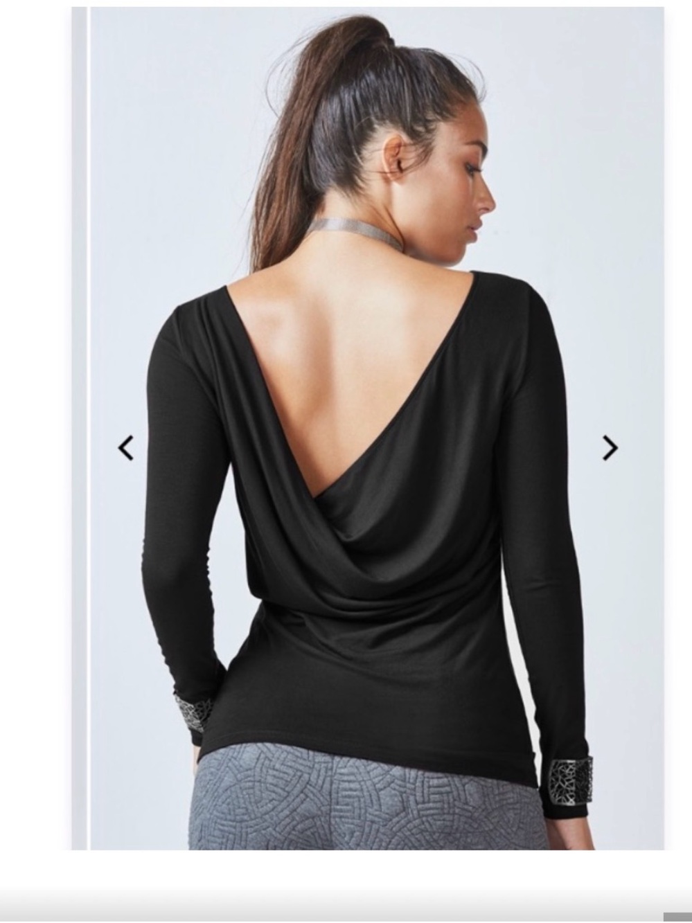 Fabletics Black Open Back Long Sleeve Top Women’s Medium Athleisure Yoga Shirt